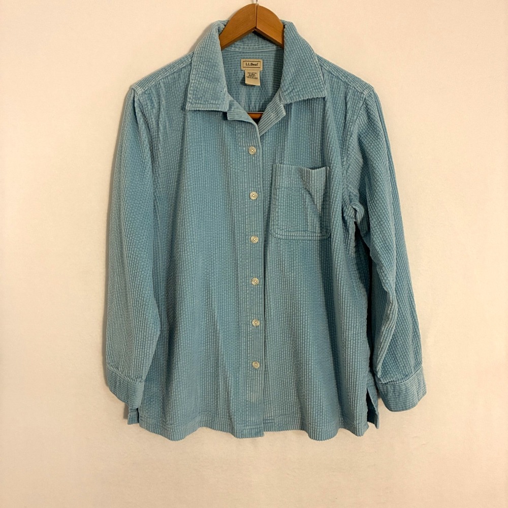 LL Bean Comfort Corduroy Wide Whale Shirt Womens Size S Blue Gorpcore Granola